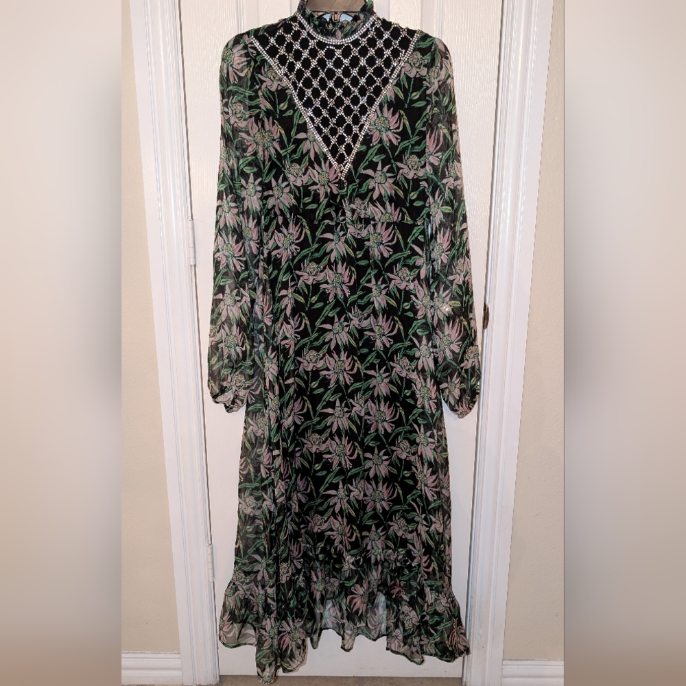 Dodo Bar Or Black and Green Floral Long Sleeve Dress